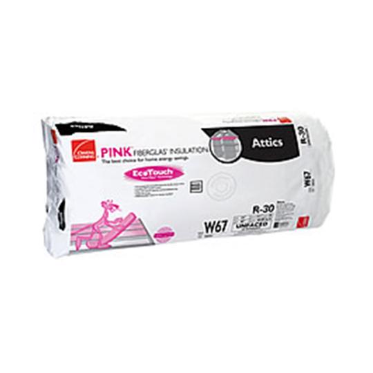 24" x 48" R-30 W67 EcoTouch® PINK® Fiberglas™ Unfaced Batt Insulation with PureFiber® Technology - 80 Sq. Ft. Bag