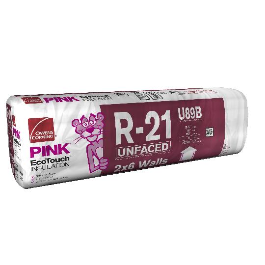 5-1/2" x 15" x 93" R-21 U89B EcoTouch® PINK® Fiberglas™ Unfaced Batt Insulation with PureFiber® Technology - 77.5 Sq. Ft. Bag