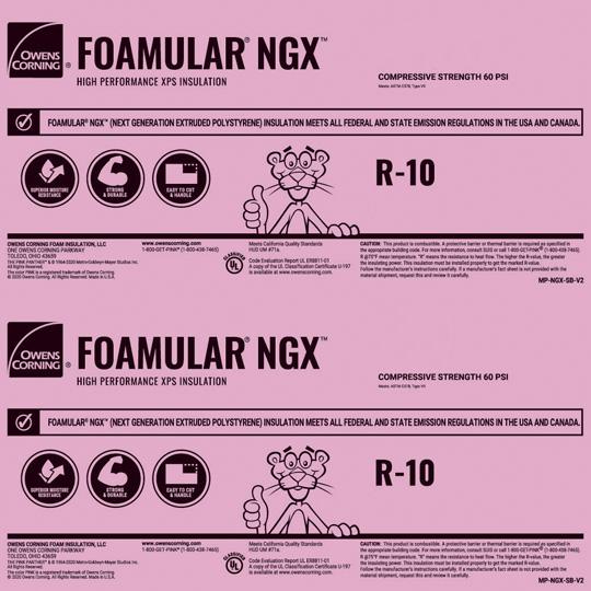 2" x 4' x 8' FOAMULAR® NGX™ 600 Extruded Polystyrene (XPS) Rigid Foam Insulation