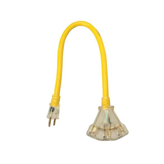 12/3 x 2' Yellow Jacket SJTW Extension Cord with 3 Outlets & Power Block